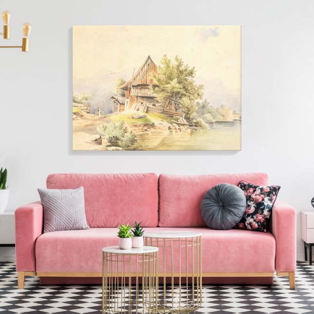 Holzhütte am See - Carl Lafite Leinwanddruck (Insitu (Wohnzimmer))