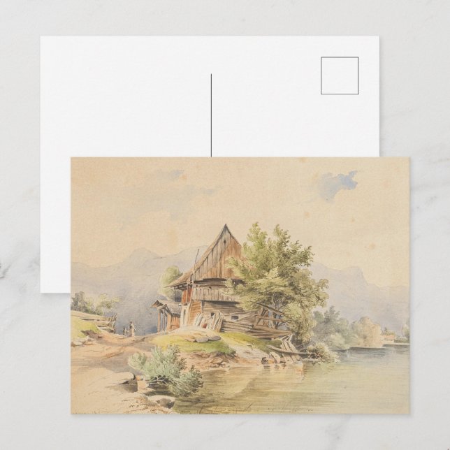 Holzhütte am See - Carl Lafite Postkarte (Vorne/Hinten)