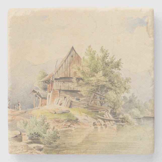 Holzhütte am See - Carl Lafite Steinuntersetzer (Vorderseite)