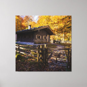 Holzhütte im Wald Leinwanddruck