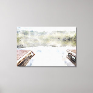 Holzhütten auf den Bay Imitate Wasserfarbe Leinwanddruck