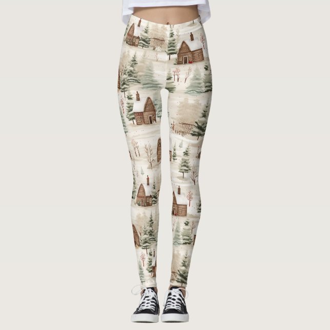 Holzhütten, Bäume, Schnee Leggings (Vorderseite)