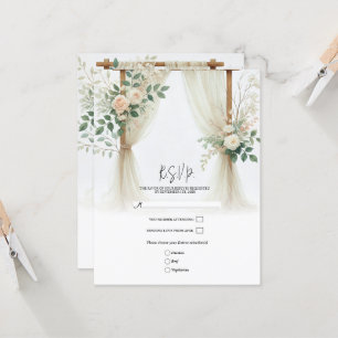 Holzige Blumenbogen Begrünung Rosen Hochzeit-Zusag Einladung