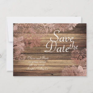 Holzige Rustikale Rosen-Spitze Hochzeit Termin mer Save The Date