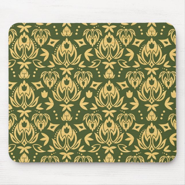Holziger Blumen-Damaskus-Musterhintergrund Mousepad (Vorne)