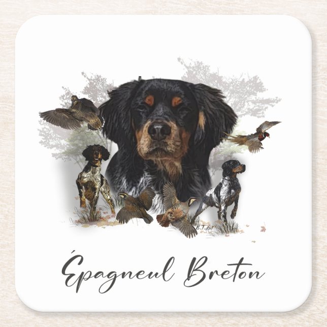 Holzjagd mit der Bretagne Spaniel Rechteckiger Pappuntersetzer (Vorderseite)