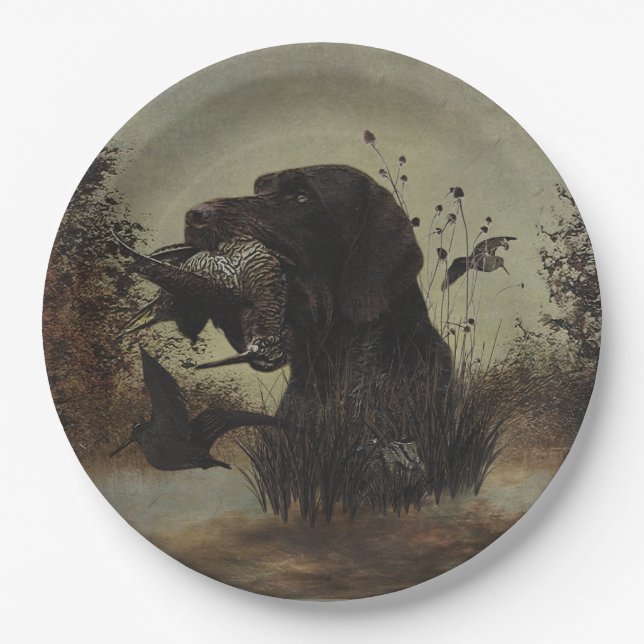 Holzjagd mit deutschem Drahthaar Pointer Pappteller (Vorderseite)