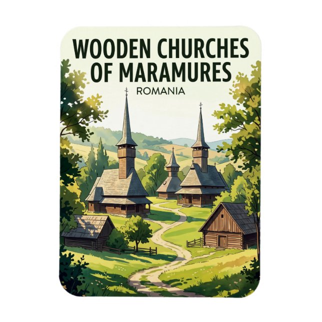 Holzkirchen von Maramures Rumänien Magnet (Vertikal)