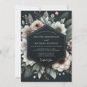 Holzkohle-Alabaster-Flora-Hochzeit Einladung