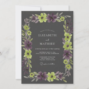 Holzkohle-Amethyst-Kranz-Hochzeit Einladung