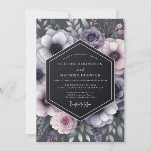 Holzkohle-Anemonen-Hochzeit im Zwielicht Einladung