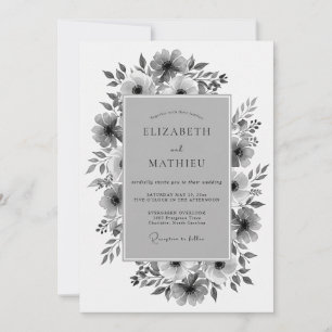 Holzkohle-Blumen-Hochzeitromanze Einladung