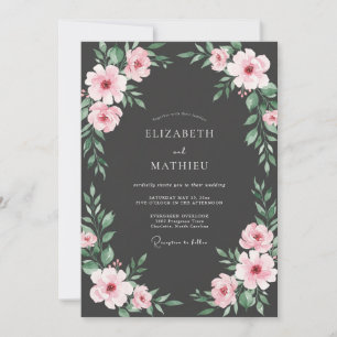 Holzkohle-Blush-Petal-Hochzeit Einladung