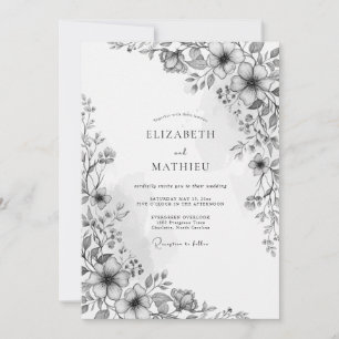 Holzkohle Botanische Romantik-Hochzeit Einladung