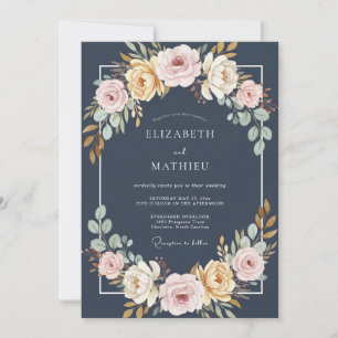 Holzkohle-Creme-Ranunculus-Eukalyptus-Hochzeit Einladung