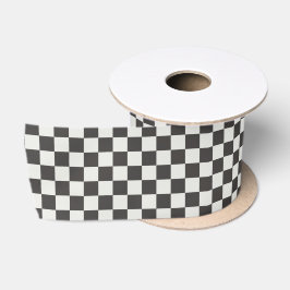 Holzkohle & Creme Schachbrettmuster Satinband