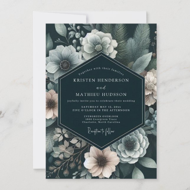 Holzkohle-Dämmerungs-Anemonen-Hochzeit Einladung (Vorderseite)