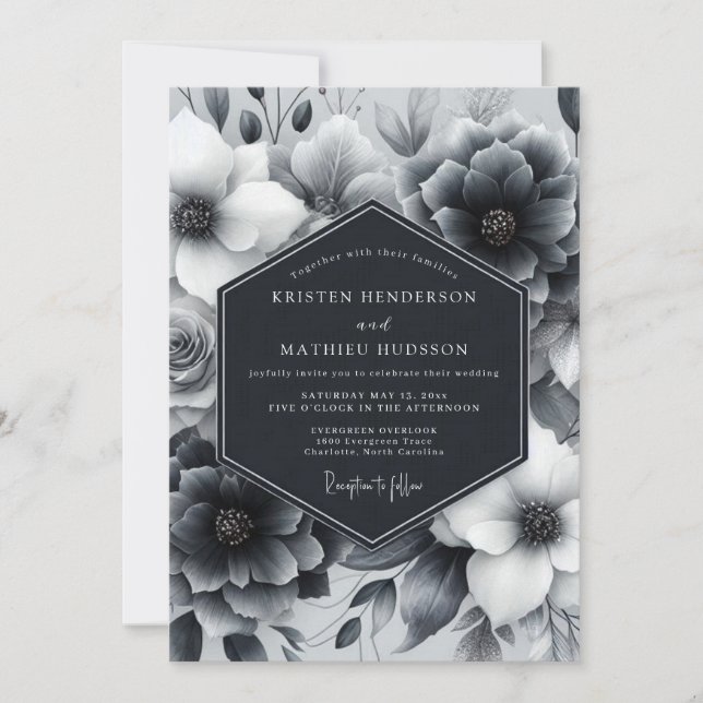 Holzkohle-düstere Anemone-Hochzeit Einladung (Vorderseite)