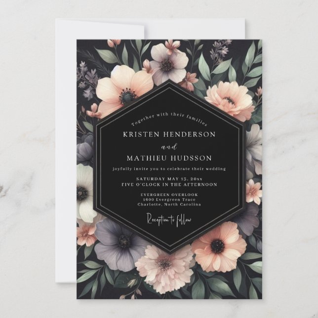 Holzkohle Düstere Anemone Hochzeit Einladung (Vorderseite)
