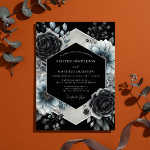 Holzkohle Florale Gothic Romantische Hochzeit Einladung