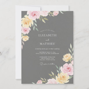 Holzkohle-Gelb-Rosé-Gemalte Hochzeit Einladung