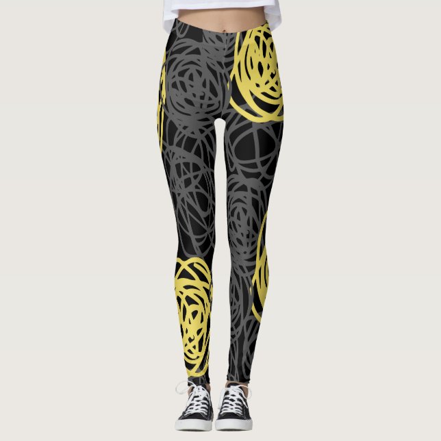 Holzkohle, Gelb und schwarzes modernes Leggings (Vorderseite)