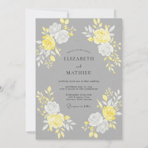 Holzkohle-Gelbe-Rosen-Hochzeit Einladung