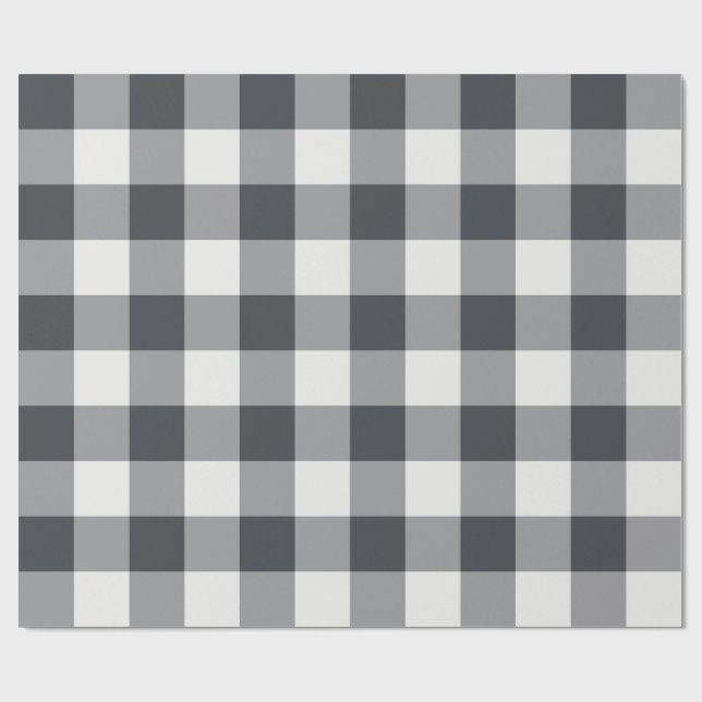 Holzkohle-Gingham mit großem Büffelkaromuster Geschenkpapier (Flach)