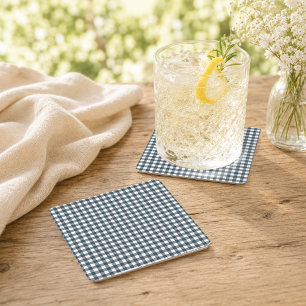 Holzkohle-Gingham-Moderne-Neutrale-Getränkestation Rechteckiger Pappuntersetzer
