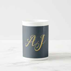 Holzkohle-Gold-Farb-Monogramm-Professionelle Initi Prozellantasse