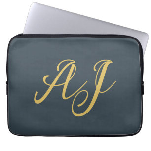 Holzkohle Gold Farbe Monogramm Professionelle Init Laptopschutzhülle