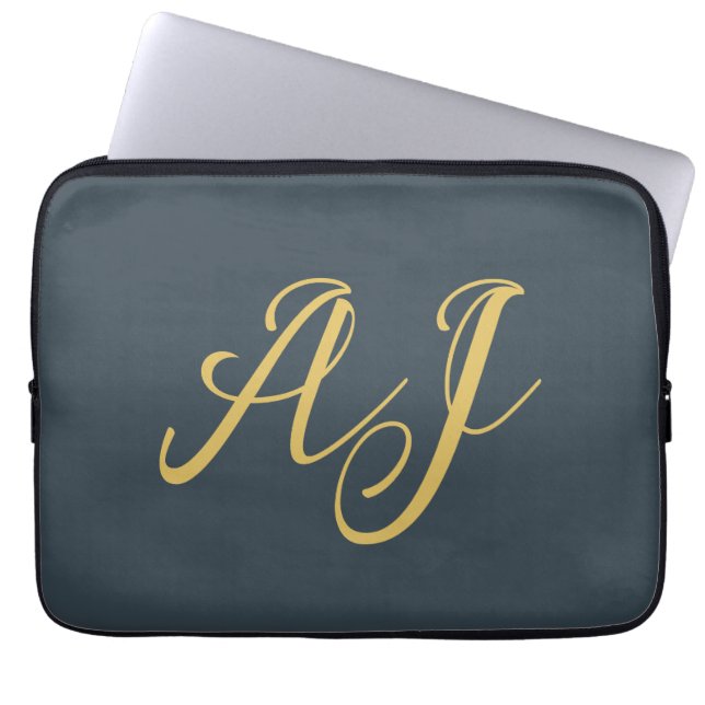 Holzkohle Gold Farbe Monogramm Professionelle Init Laptopschutzhülle (Vorderseite)