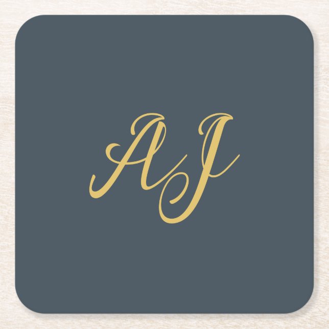 Holzkohle Gold Farbe Monogramm Professionelle Init Rechteckiger Pappuntersetzer (Vorderseite)