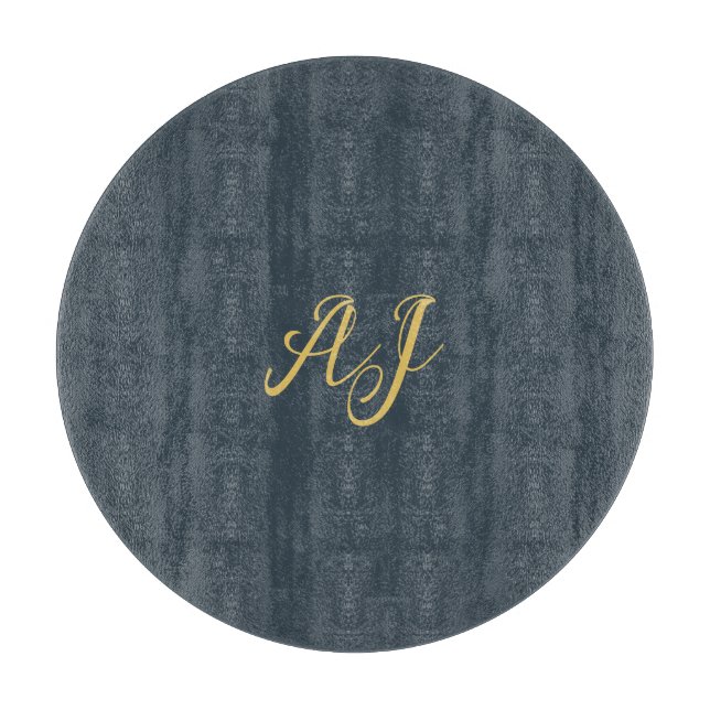 Holzkohle Gold Farbe Monogramm Professionelle Init Schneidebrett (Vorderseite)