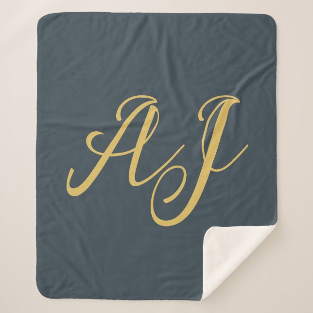 Holzkohle Gold Farbe Monogramm Professionelle Init Sherpadecke (Vorderseite)