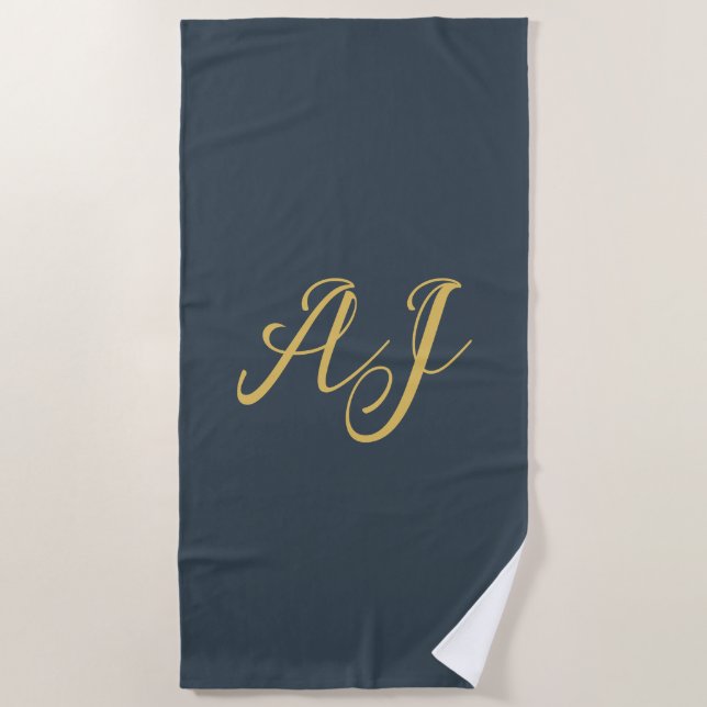 Holzkohle Gold Farbe Monogramm Professionelle Init Strandtuch (Vorderseite)