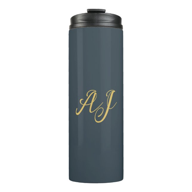 Holzkohle Gold Farbe Monogramm Professionelle Init Thermosbecher (Vorderseite)