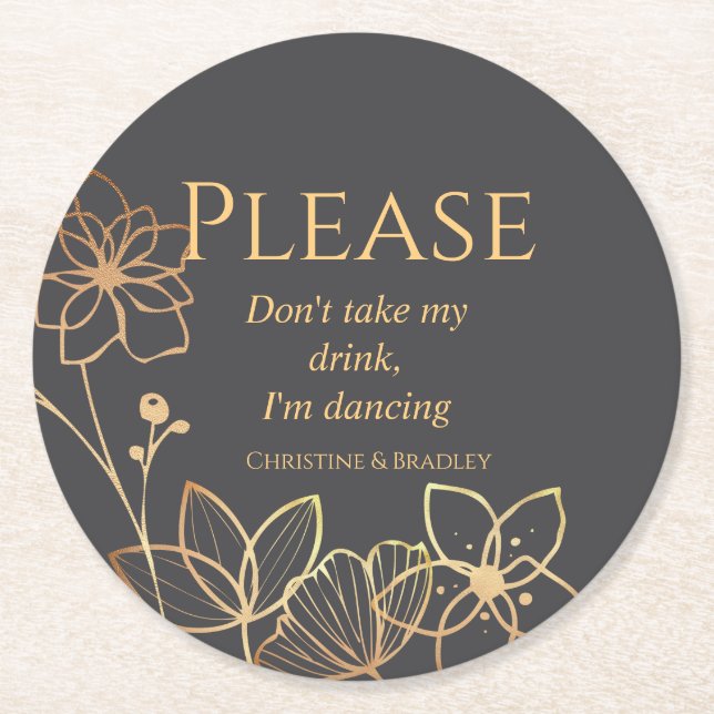 Holzkohle & Gold Ich tanze Runder Pappuntersetzer (Vorderseite)