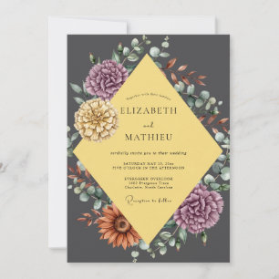 Holzkohle-Gold-Sukkulenten-Eukalyptus-Hochzeit Einladung