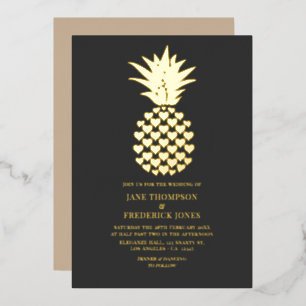 Holzkohle & Goldtropisches Ananas-Hochzeitsjubiläu Folieneinladung