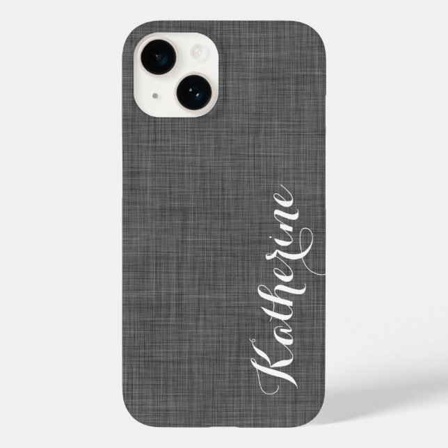 Holzkohle Grau Imitate Linen Textur Custom Monogra Case-Mate iPhone Hülle (Rückseite)