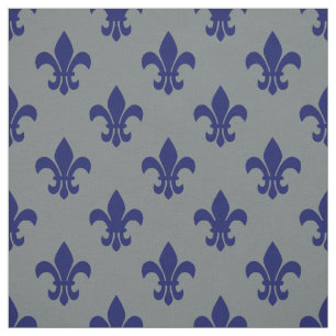 Holzkohle Grau, Navy Blue Lilie Muster Sz6 Stoff