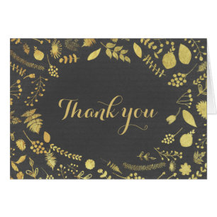 Holzkohle-Grau- und Gold-Blumen-Hochzeit Danke