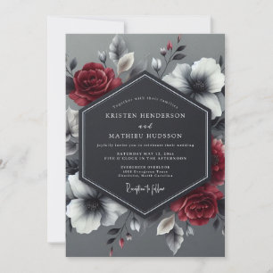 Holzkohle-Karmesinblüten-Hochzeit Einladung