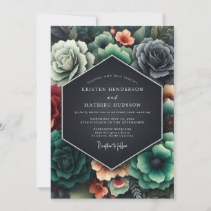 Holzkohle-Korallen-Barock-Hochzeit Einladung