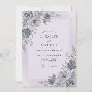Holzkohle-Lila-Blüten-Hochzeit Einladung