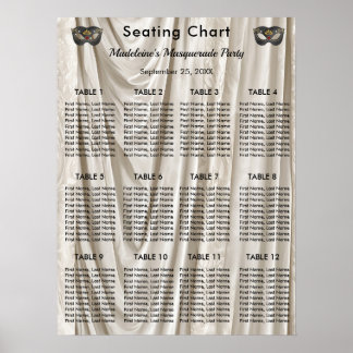 Holzkohle-Masquerade White Damask 12 Tische Poster