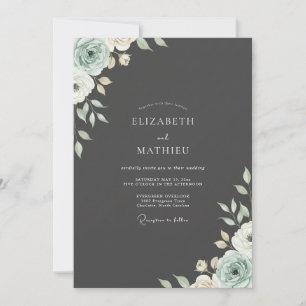 Holzkohle-Mint-Ranunculus-Eukalyptus-Hochzeit Einladung