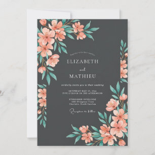 Holzkohle Moody Botanische Hochzeit Einladung