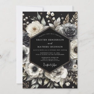 Holzkohle Opulente Blütenhochzeit Einladung
